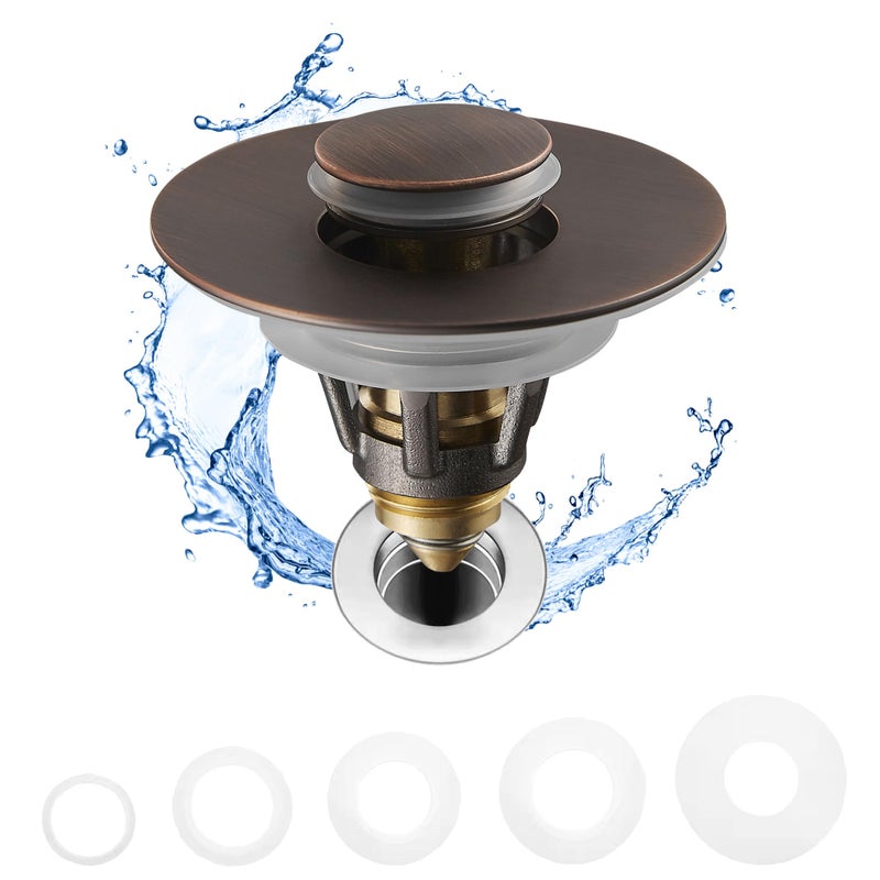 Fransiton Bathroom Sink Stopper 11177 Inch Basin Pop Up Sink Drain Stopper Anti Clogging Drain Plug with Detachable Hair Catcher Dark Bronze