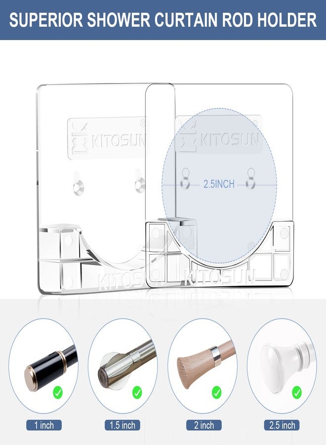 KITOSUN Adhesive Shower Curtain Rod Holder - Kitosun Wall Mount Bathroom Tension Pole Retainer Brackets with Sticky Tape for Quick Stick on and Stainless Steel Screws for Drilling Installation (Transparent) - Image 2