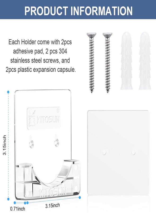 KITOSUN Adhesive Shower Curtain Rod Holder - Kitosun Wall Mount Bathroom Tension Pole Retainer Brackets with Sticky Tape for Quick Stick on and Stainless Steel Screws for Drilling Installation (Transparent) - Image 4