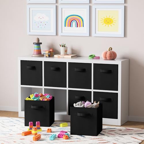 Royexe Set of 8 Foldable Fabric Storage Cube Bins | Collapsible Cloth Organizer Baskets Containers | Folding Nursery Closet Drawer | Features Dual Handles | Beautiful Colors Available (Black) - Image 5