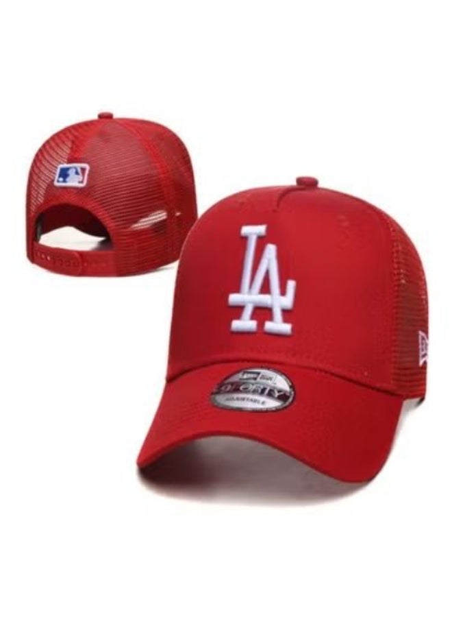 NEW ERA قبعة شاحنة حمراء لوس أنجلوس دودجرز مع ظهر شبكي وشعار LA مطرز