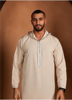 Yigo by Mariam Qamis Mohamed – Beige Hooded Men’s Qamis – Lightweight Zibda Fabric | Classic Omani Design
Thobes  - Image 1