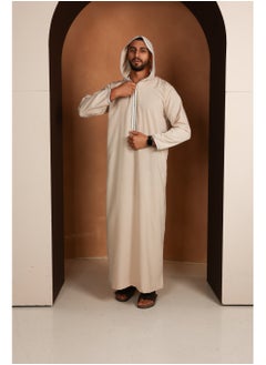 Yigo by Mariam Qamis Mohamed – Beige Hooded Men’s Qamis – Lightweight Zibda Fabric | Classic Omani Design
Thobes  - Image 4