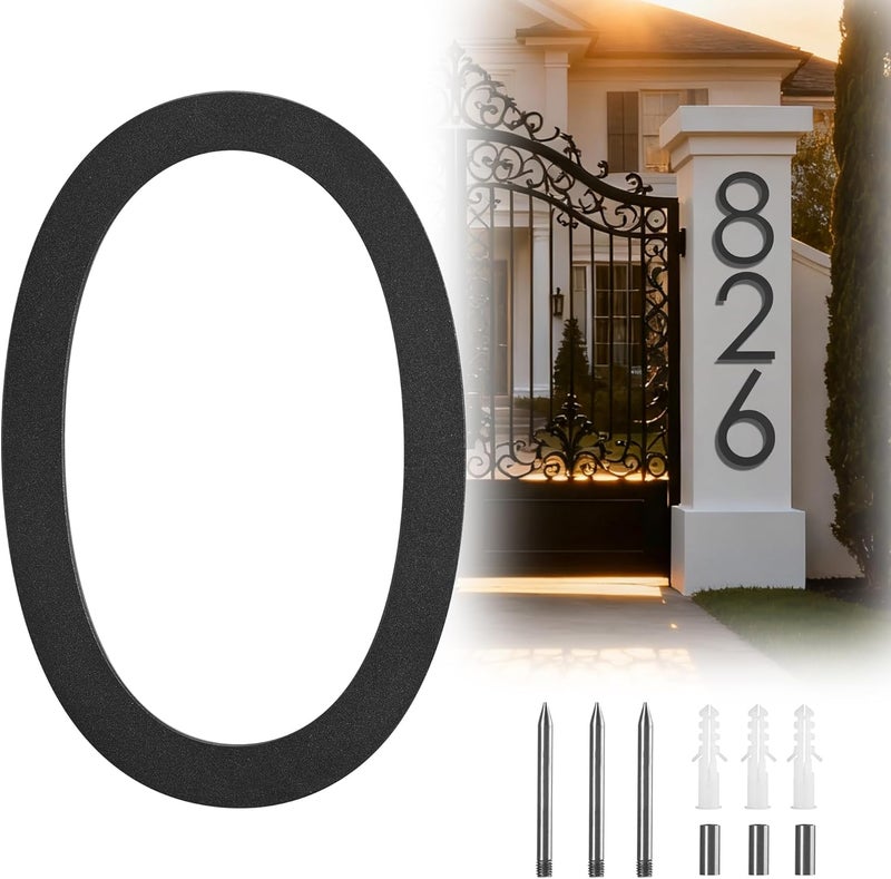 RESINER 12 Inch House Numbers For Outside Modern,Metal Large Address Numbers For House Number Floating Outdoor Matte Black Flush Mount Home Address Numbers 0 - Image 1