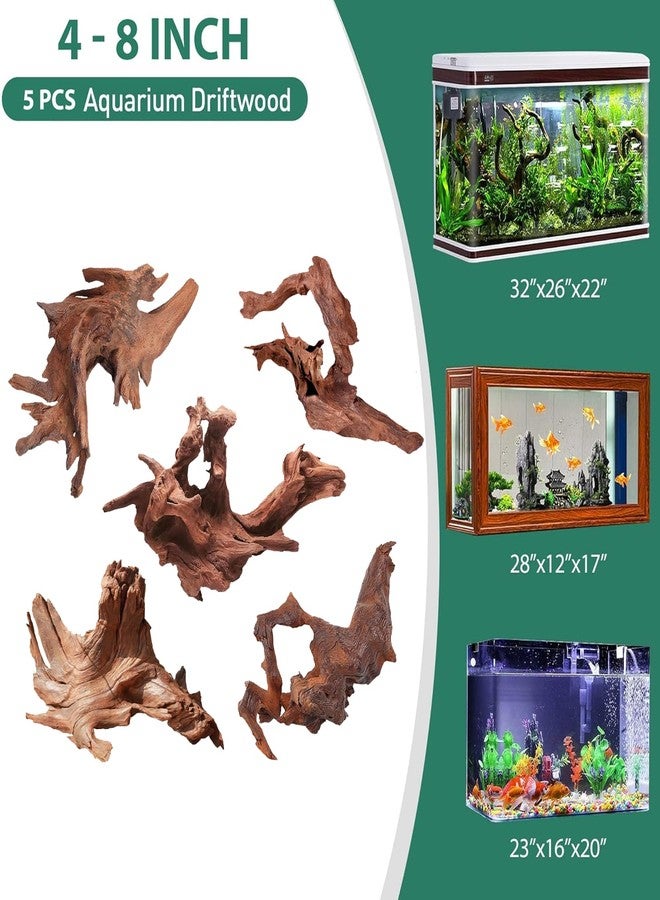WDEFUN Natural Driftwood for Aquarium Decor, 5-Piece 5''-8'' Large Driftwood for Decorations on Fish Tank, Reptiles Bearded Dragon Accessories or Air Plants - Image 2