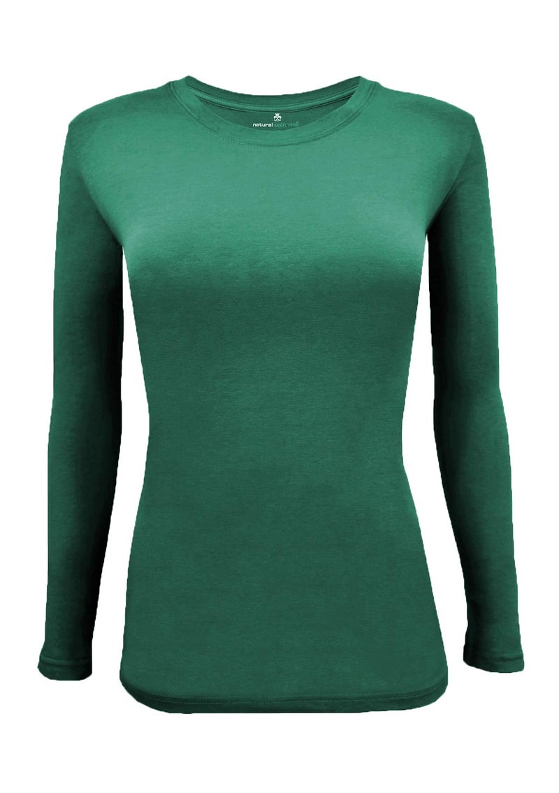 Natural Uniforms Women's Under Scrub Tee Crew Neck Long Sleeve T-Shirt (True Hunter Green, Large) - Image 1