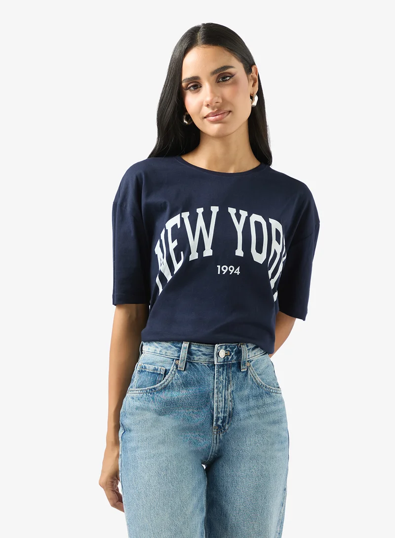 Ginger Cotton Oversize Varsity Graphic T-shirt