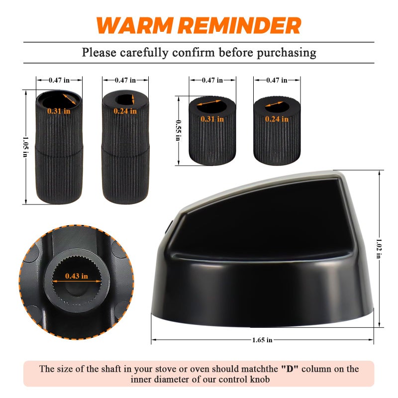 Blutoget 4 Pack Black Universal Control Knobs with 12 Adapters - Compatible for Oven Stove Range - Universal Stove Knobs - Wide Range of Availability - Image 2