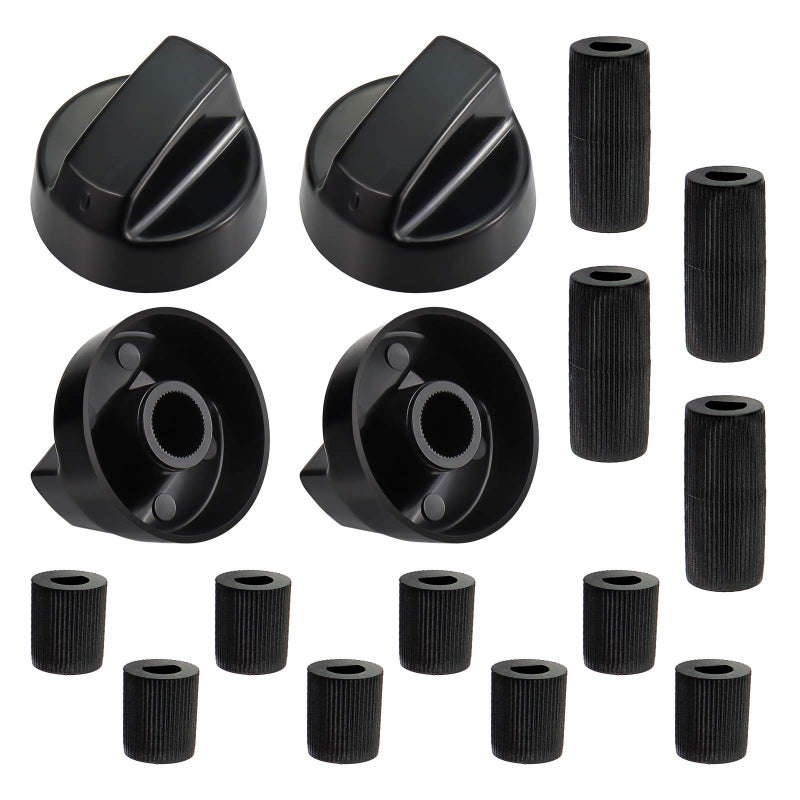 Blutoget 4 Pack Black Universal Control Knobs with 12 Adapters - Compatible for Oven Stove Range - Universal Stove Knobs - Wide Range of Availability - Image 1