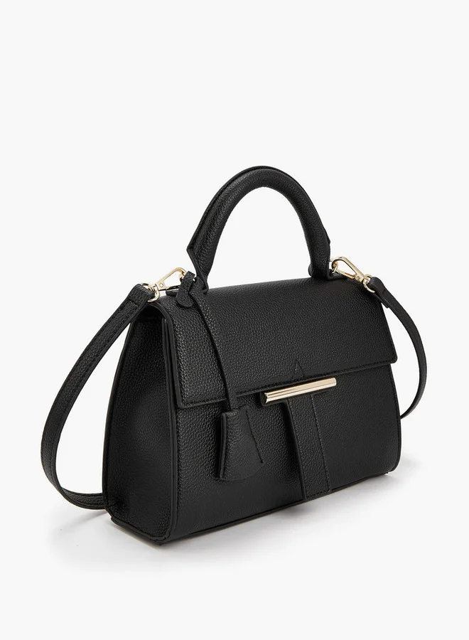 Flora Bella By Shoexpress Solid Satchel Bag with Detachable Strap and Flap Closure