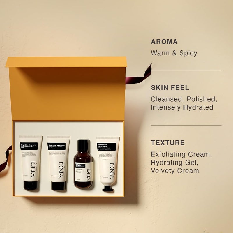 Vinci Botanicals مجموعة هدايا فينشي بوتانيكالز زنجبيل ليمون كريم يد غسول جسم كريم جسم مقشر ينظف يلمع يرطب البشرة رائحة حمضيات منعشة أحجام سفر أساسية يومية مجموعة من 4 - Image 3