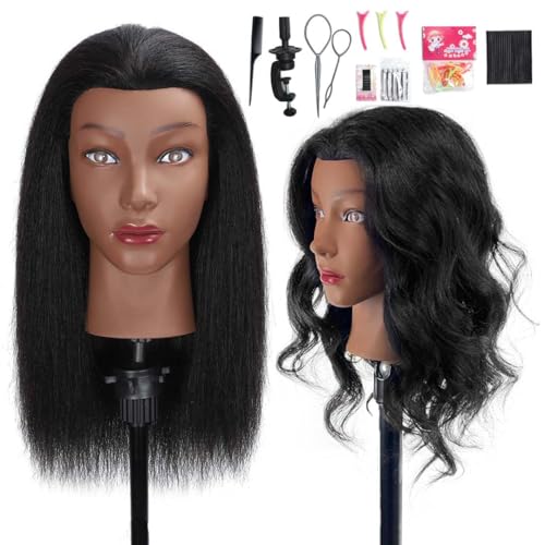MQHIHI Mannequin Head Human Hair 100 Real Hair Cosmetology Manikin Doll Head for Hairdresser Practice Braiding with Free Clamp Holder and Tools 16 Inch - Image 1