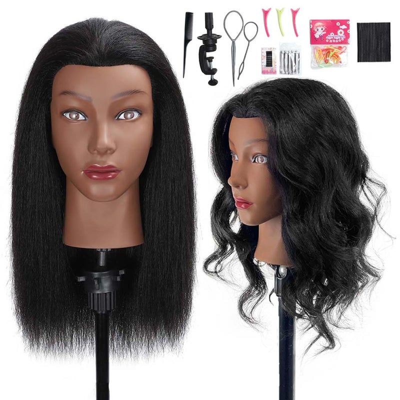 MQHIHI Mannequin Head Human Hair 100 Real Hair Cosmetology Manikin Doll Head for Hairdresser Practice Braiding with Free Clamp Holder and Tools 16 Inch - Image 2