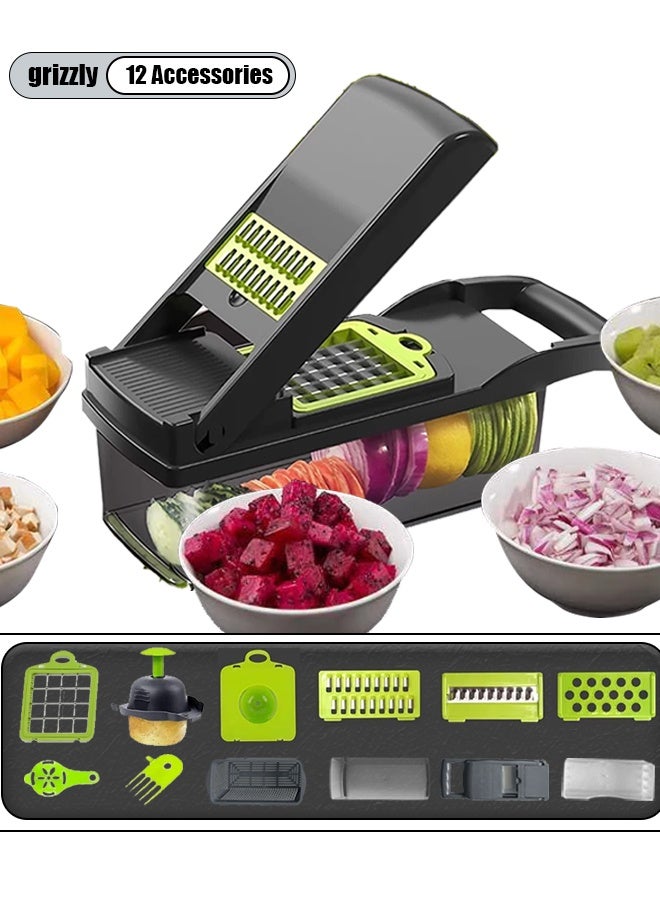 12-in-1 Multi-functional Fruit and Vegetable Chopper, Replaceable Blade Chopper, Slicing Machine Set, Suitable for Home Kitchen - Image 1