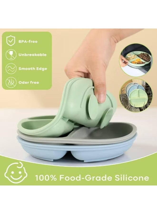 Premium Silicone Divided Suction Baby Plate with Lid - Spill-Proof Toddler Feeding Tray & Food Storage - Image 4