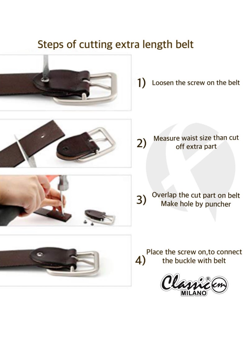 CLASSIC MILANO® Genuine Leather Belt Men in an elegant GIFT BOX; Classic Jean Belt; Belts for men Mens belt Leather; Pin Buckle 35MM - Image 5