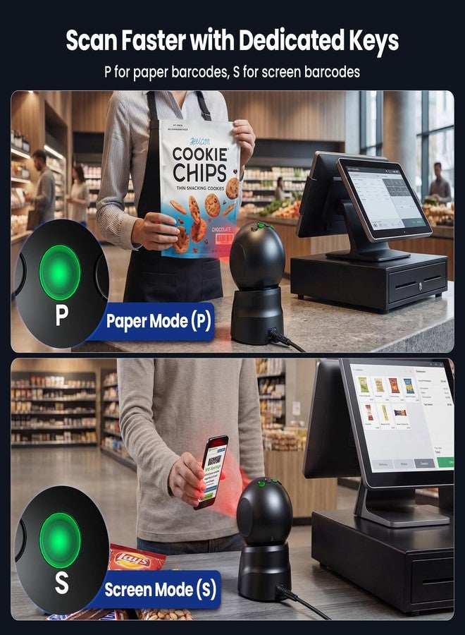 Eyoyo 2D USB Barcode Scanner, Hands-Free Desktop Automatic Omnidirectional QR Code Scanner, Wired Bar Code Reader with 1D 2D Mode Switch Button for Retail, Supermarket, Warehouse, Library, POS Systems - Image 4