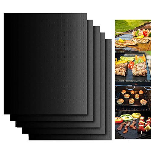 DAILY ART Grill Mats for Outdoor Grill, Dailyart Grill Mats Non Stick Set of 5 BBQ Grill Mat Baking Mats Teflon BBQ Grilling Accessories Reusable,Works on Gas, Charcoal, Electric Grill 15.75 x 13-Inch, Black - Image 1