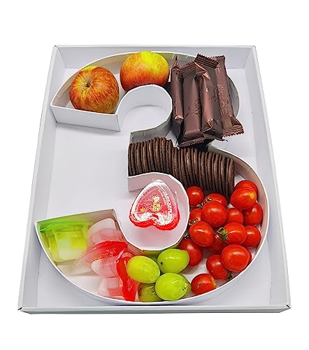WENPACK 12.5" Cardboard Carton Number Shaped Tray for Charcuterie Mache Fresas Fillable Sweets Candy Box with Clear Lid (White, 3) - Image 2
