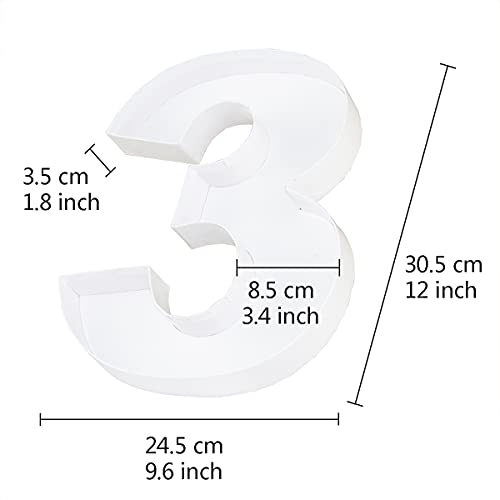 WENPACK 12.5" Cardboard Carton Number Shaped Tray for Charcuterie Mache Fresas Fillable Sweets Candy Box with Clear Lid (White, 3) - Image 4