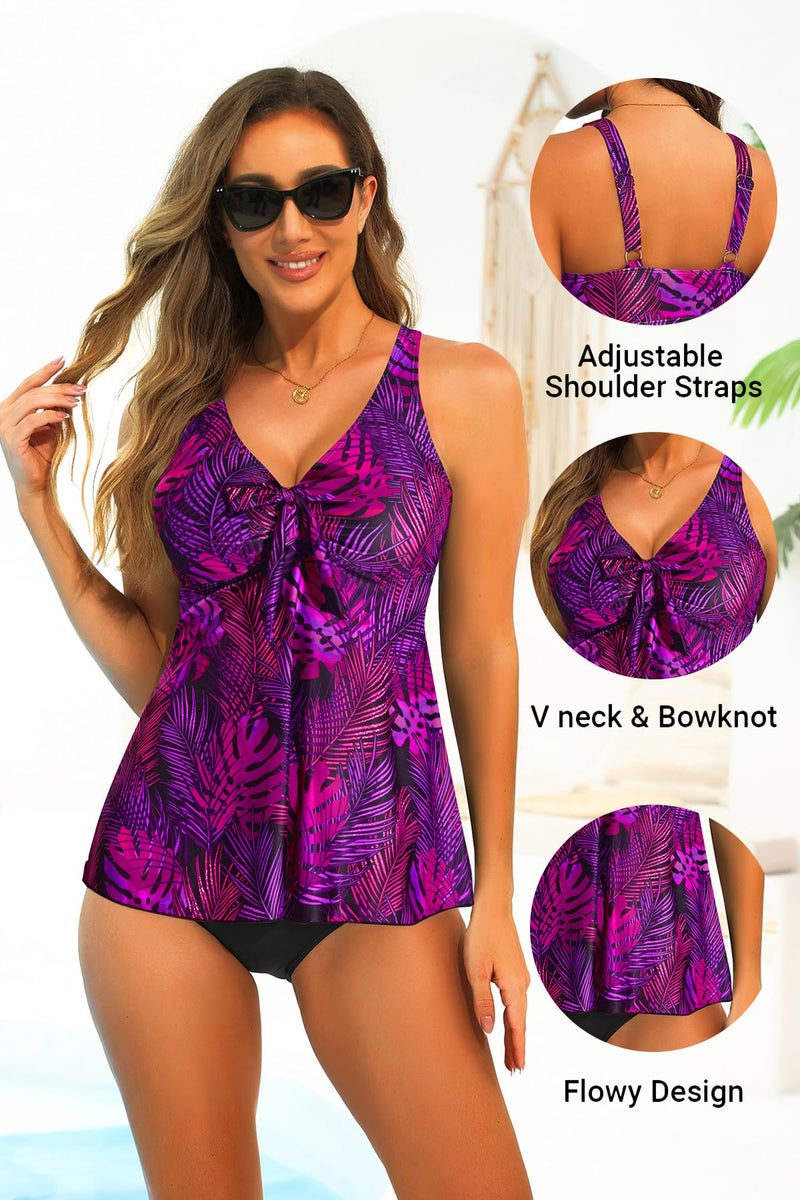 Yonique Womens Flowy Tankini Tops Only Modest Swim Tops Loose Fit Bathing Suit Tops No Bottom Purple Leaves L - Image 5