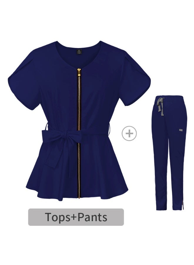 NIBEMINENT Hospital Short Sleeve Scrub Top And Bottom Set Women's Elastic Waist Band Surgical Scrub Uniform with Hand Washing Design - Image 1