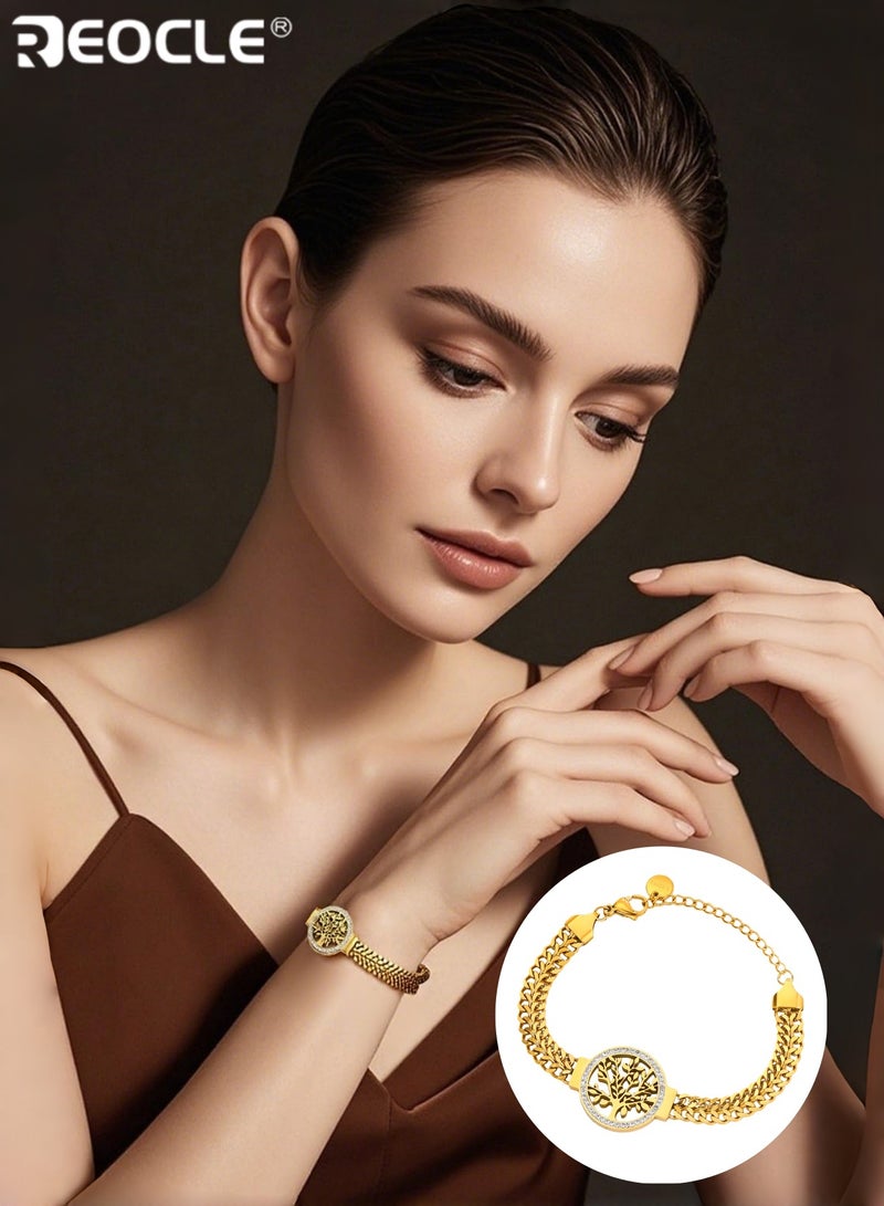 REOCLE Titanium Steel Plated Bracelet with Tree of Life Design Fashionable Men's Wristband Durable Stylish Suitable for Daily Wear Parties Casual Occasions Ideal for Gifts for Men for Guys for Adults Durable 304  Stainless Steel Pendant - Image 1