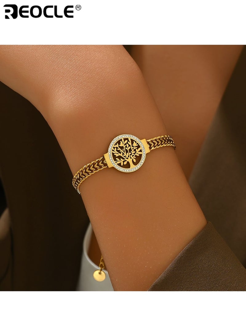 REOCLE Titanium Steel Plated Bracelet with Tree of Life Design Fashionable Men's Wristband Durable Stylish Suitable for Daily Wear Parties Casual Occasions Ideal for Gifts for Men for Guys for Adults Durable 304  Stainless Steel Pendant - Image 2