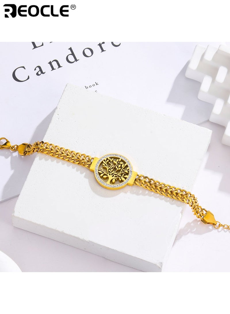 REOCLE Titanium Steel Plated Bracelet with Tree of Life Design Fashionable Men's Wristband Durable Stylish Suitable for Daily Wear Parties Casual Occasions Ideal for Gifts for Men for Guys for Adults Durable 304  Stainless Steel Pendant - Image 5