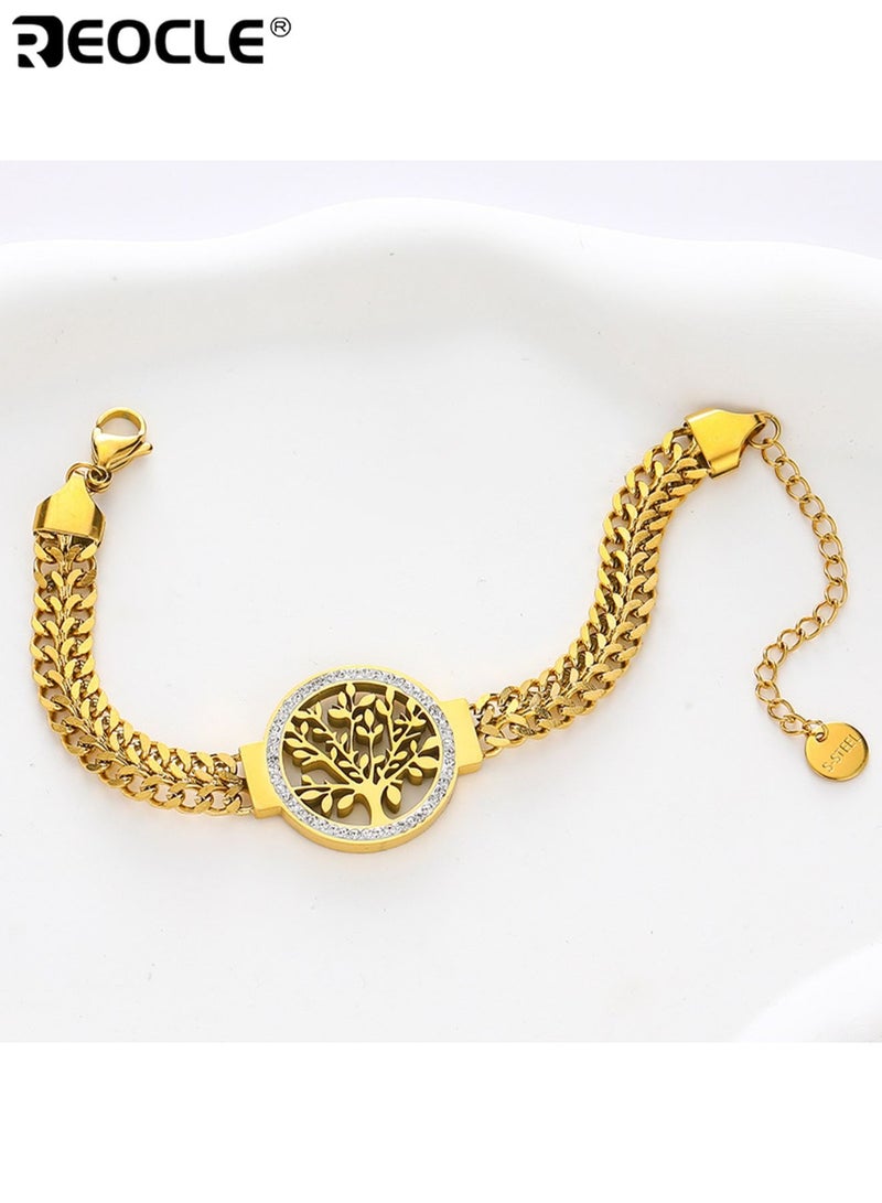 REOCLE Titanium Steel Plated Bracelet with Tree of Life Design Fashionable Men's Wristband Durable Stylish Suitable for Daily Wear Parties Casual Occasions Ideal for Gifts for Men for Guys for Adults Durable 304  Stainless Steel Pendant - Image 3