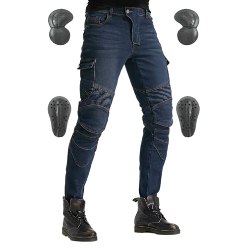VNFOX Motorcycle Pants, Versatile Motorcycle Jeans, Durable Motorcycle Trousers for Men & Women Riding Pants with Kenn & Hip Armor Pads (Blue, M=30) - Image 1