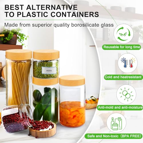 AISIPRIN Airtight Glass Jar with Lid, Glass Storage Containers with Screw On Bamboo Lids, for Cookie, Pasta, Cereal Storage Containers, 5Pcs 80oz 50oz 27oz Canisters Sets for the Kitchen - Image 4
