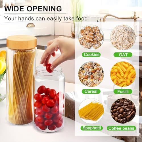 AISIPRIN Airtight Glass Jar with Lid, Glass Storage Containers with Screw On Bamboo Lids, for Cookie, Pasta, Cereal Storage Containers, 5Pcs 80oz 50oz 27oz Canisters Sets for the Kitchen - Image 5