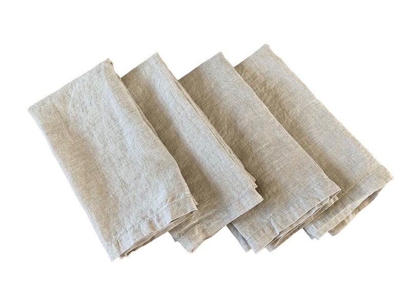 Linen Napkins 100 French Flax Stonewashed Pure Linen Cloth Napkins Mitered Corners Set of 4 Natural