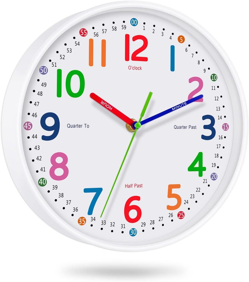 Lantoo Silent Kids Wall Clock – Non-Ticking, Battery-Powered, Ideal for Teaching Time and Stylish Décor in Any Room - 12 Inch - Image 1