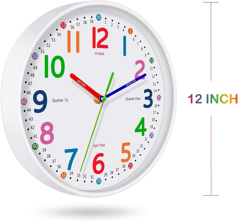 Lantoo Silent Kids Wall Clock – Non-Ticking, Battery-Powered, Ideal for Teaching Time and Stylish Décor in Any Room - 12 Inch - Image 5