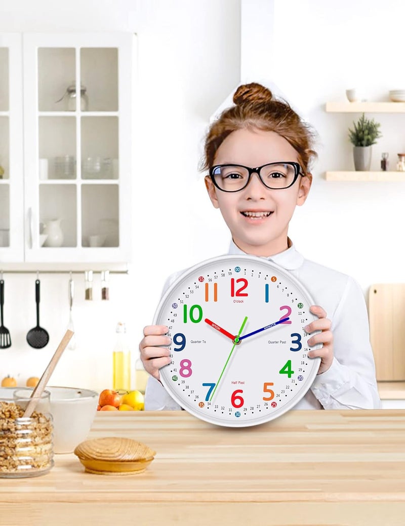 Lantoo Silent Kids Wall Clock – Non-Ticking, Battery-Powered, Ideal for Teaching Time and Stylish Décor in Any Room - 12 Inch - Image 4