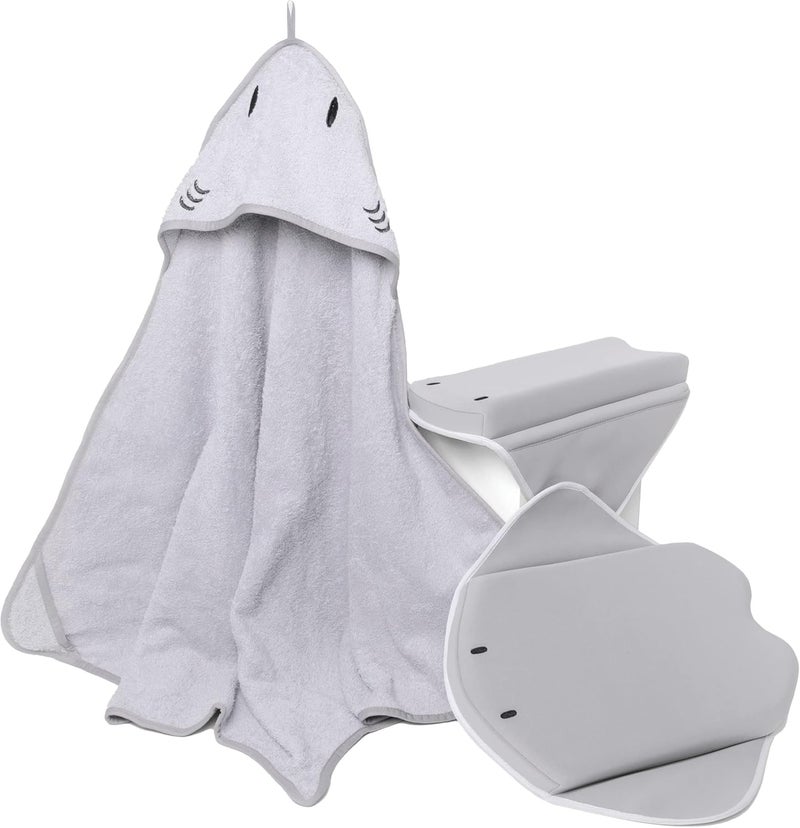 Ubbi Stingray Kneeler, Elbow Rest & Hooded Towel Bundle, Baby and Toddler Bath Time Must Haves for Parents and Baby, Gray - Image 1