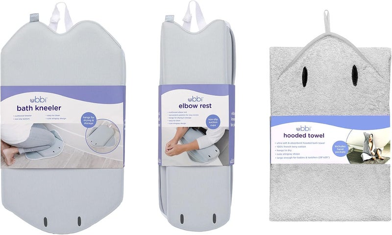 Ubbi Stingray Kneeler, Elbow Rest & Hooded Towel Bundle, Baby and Toddler Bath Time Must Haves for Parents and Baby, Gray - Image 2