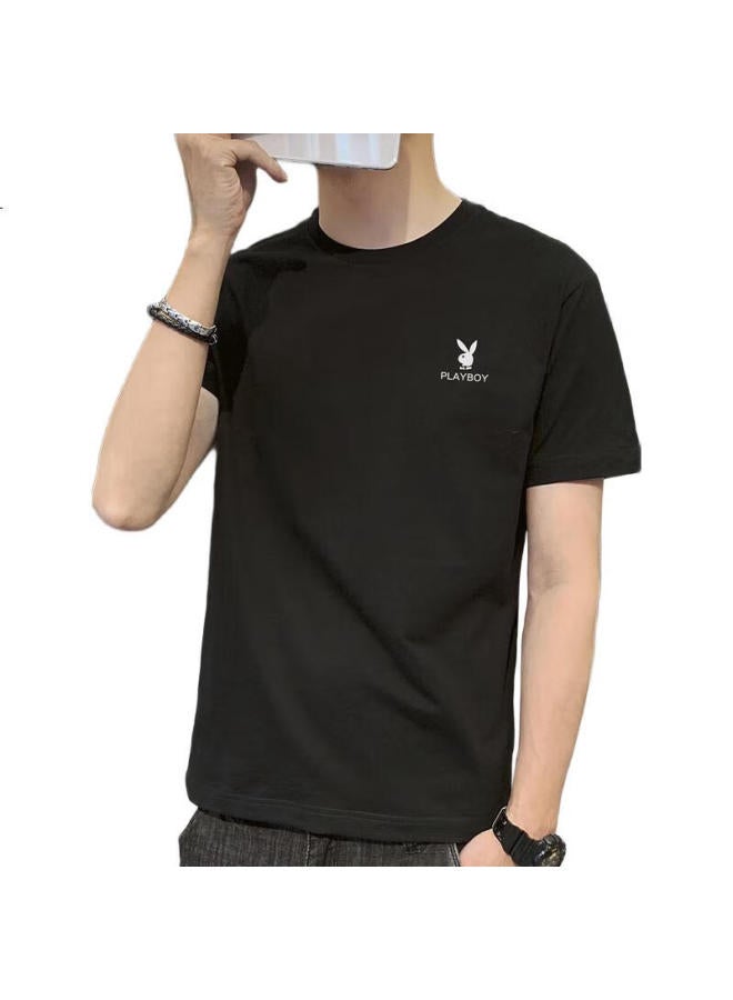 Playboy Short-Sleeve T-Shirt For Men, Summer Men'S Top, Trendy Loose-Fit Solid Color Pure Cotton Undershirt, Black, 3Xl - Image 2