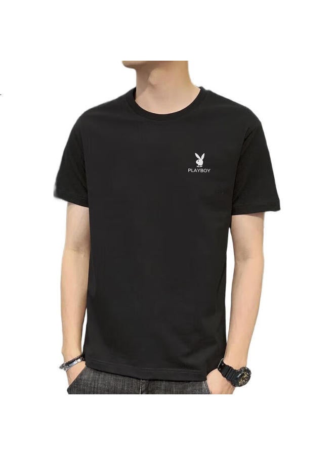 Playboy Short-Sleeve T-Shirt For Men, Summer Men'S Top, Trendy Loose-Fit Solid Color Pure Cotton Undershirt, Black, 3Xl - Image 1