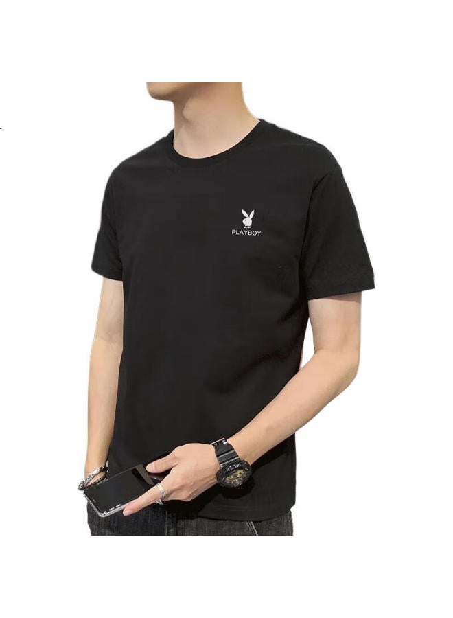 Playboy Short-Sleeve T-Shirt For Men, Summer Men'S Top, Trendy Loose-Fit Solid Color Pure Cotton Undershirt, Black, 3Xl - Image 3