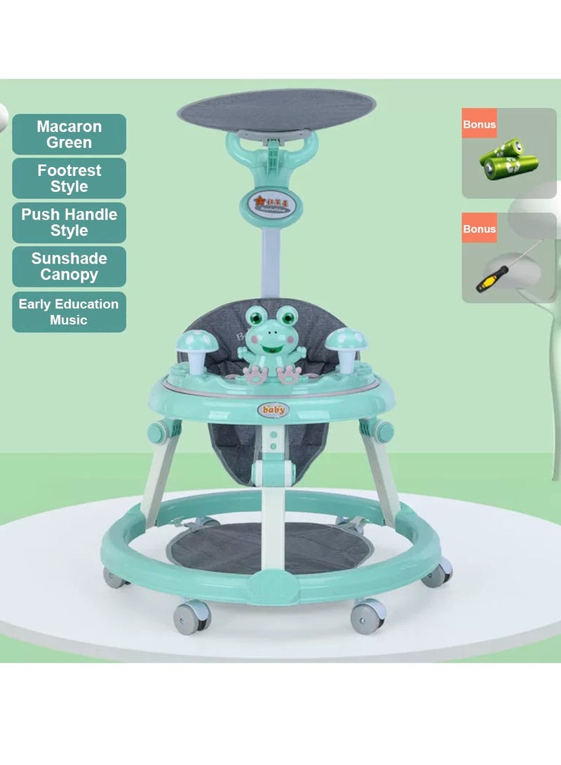 Baby Walker Foldable with Removable Dinner Plate, Baby Walkers and Activity Center for Boys Girls Babies 6-18 Months, Baby Walker with Wheels Portable, Multifunctional Round Kids Walker with Parent Push Handle and sunshade - Image 1