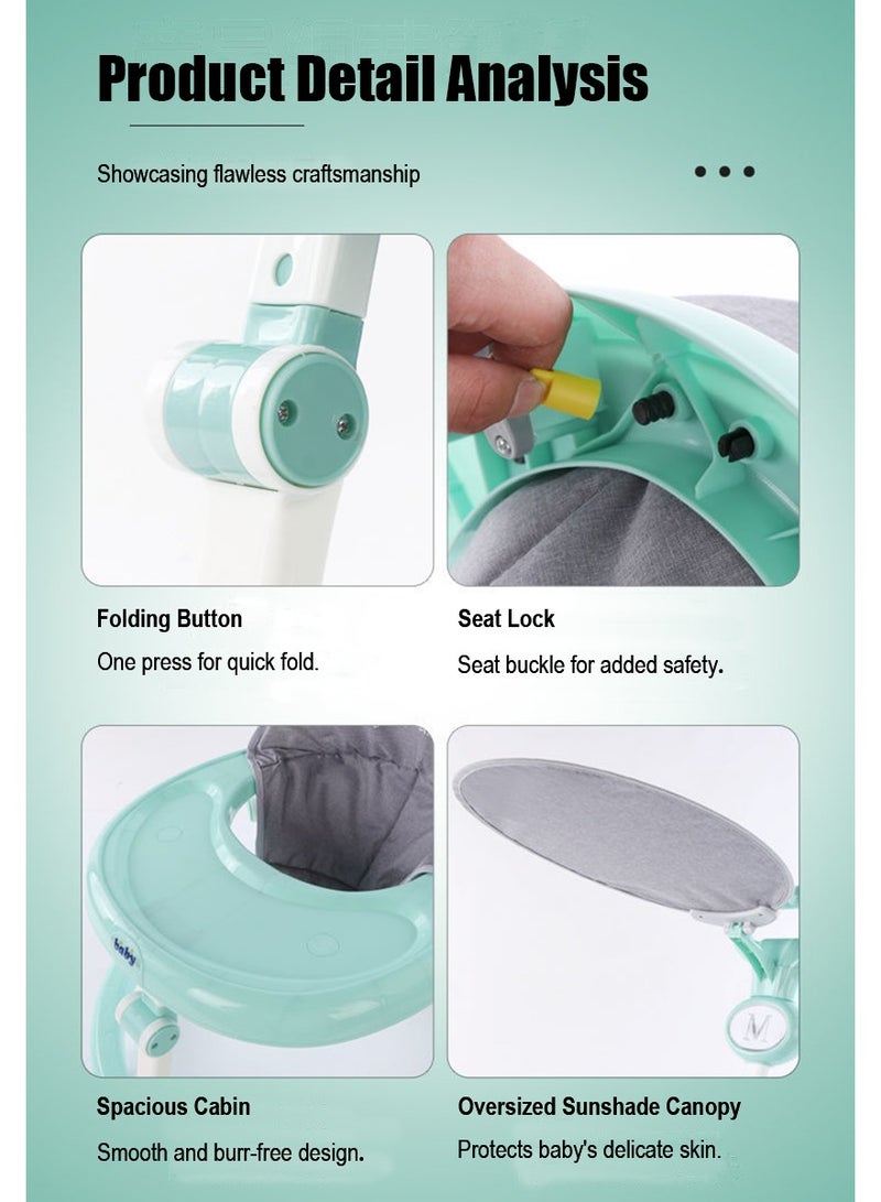 Baby Walker Foldable with Removable Dinner Plate, Baby Walkers and Activity Center for Boys Girls Babies 6-18 Months, Baby Walker with Wheels Portable, Multifunctional Round Kids Walker with Parent Push Handle and sunshade - Image 3