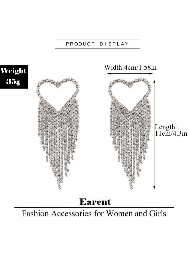 EARENT Rhinestone Tassel Earrings Silver Saprkly Crystal Dangling Earring Fashion Fringe Long Chandelier Dangle Earrings Prom Wedding Jewelry For Women (A2-Silver A2) - Image 4