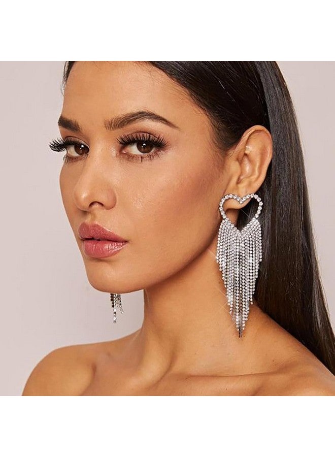 EARENT Rhinestone Tassel Earrings Silver Saprkly Crystal Dangling Earring Fashion Fringe Long Chandelier Dangle Earrings Prom Wedding Jewelry For Women (A2-Silver A2) - Image 3