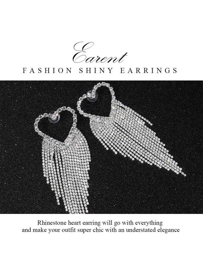 EARENT Rhinestone Tassel Earrings Silver Saprkly Crystal Dangling Earring Fashion Fringe Long Chandelier Dangle Earrings Prom Wedding Jewelry For Women (A2-Silver A2) - Image 2