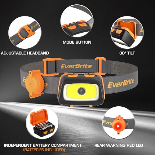 EverBrite 300 Lumens Headlamp with Red/Green/White Light Modes, Tail Light, Adjustable Headband - For Trail Running, Camping, Hiking - Image 2