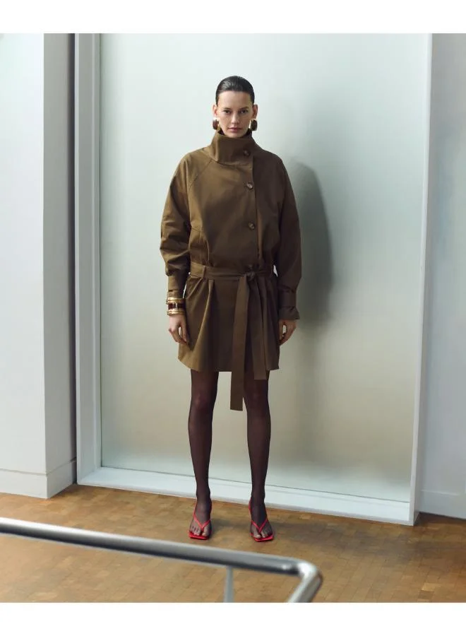 Mango Funnel Neck Belted Trench Coat