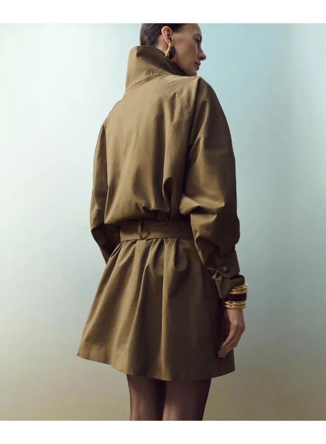 Mango Funnel Neck Belted Trench Coat